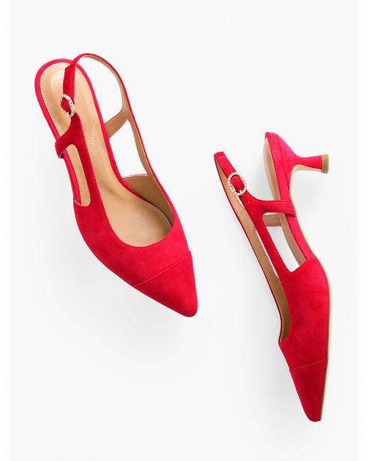 Talbots Red Sylvie Slingback Flare Heel Suede Pumps