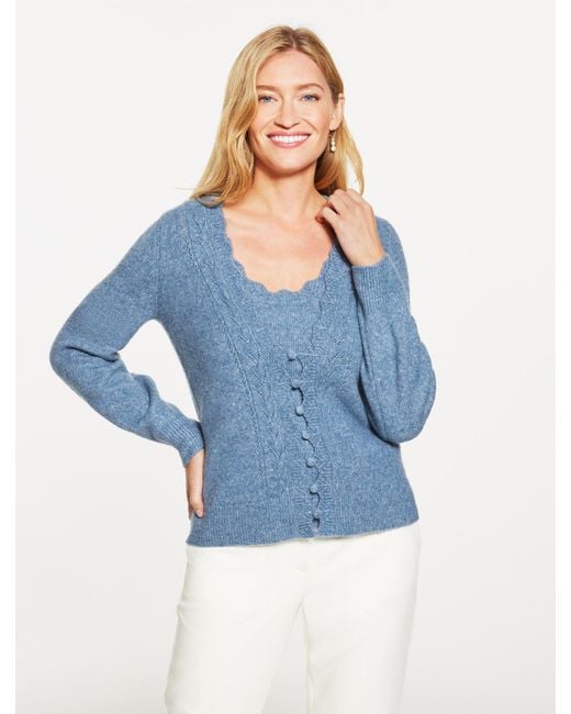 Talbots Pointelle V-neck Cardigan Sweater in Blue Lyst UK
