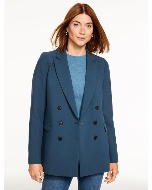Talbots Blue Double Breasted Twill Blazer