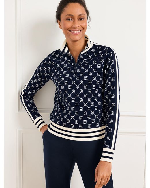 Talbots Women's Blue Logo Jacquard Half-zip Pullover Sweater