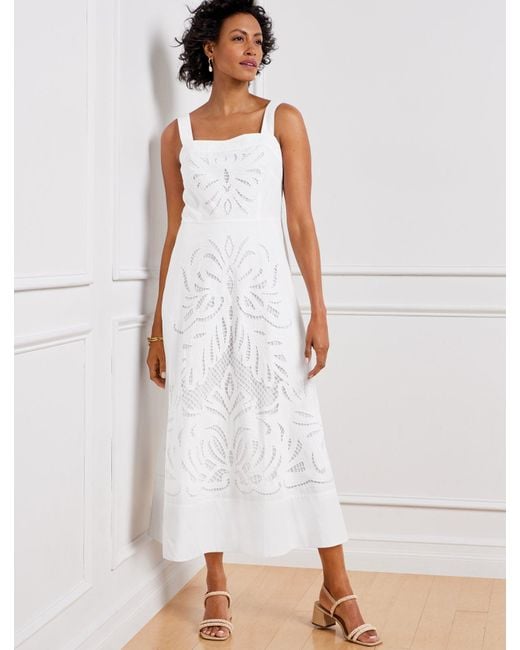 Talbots White Embroidered Fit & Flare Poplin Dress