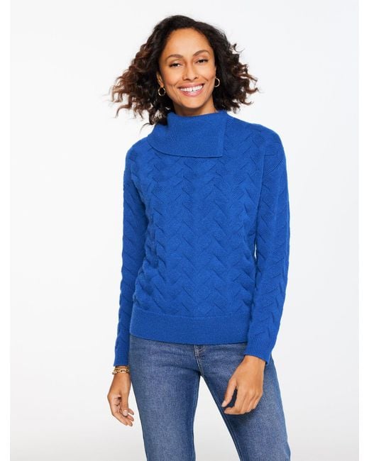 Talbots Women's Blue Basketweave Split Neck Sweater