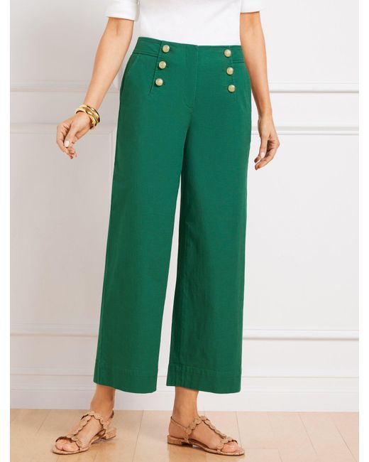 Talbots Green Cotton Slub Sailor Crop Pants