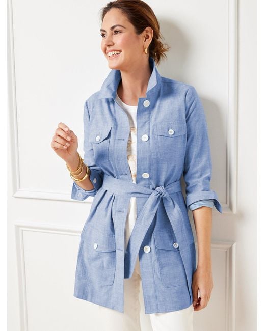 Talbots Blue Newport Chambray Belted Coat