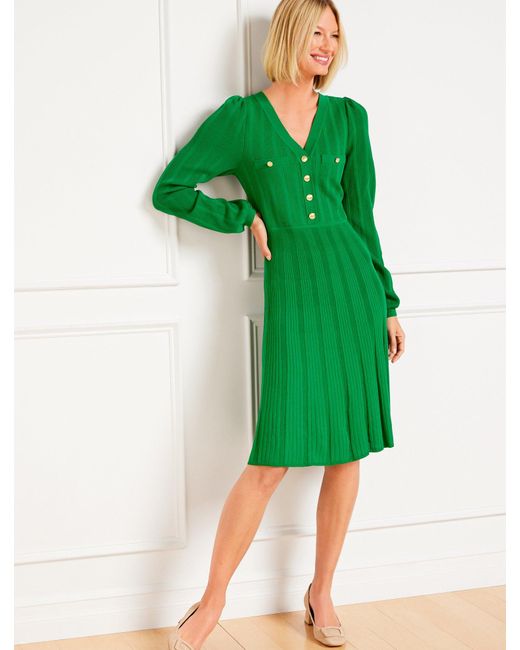Talbots Green Ribbed Fit & Flare Sweater Dress