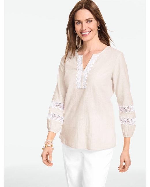 Talbots White Lace Trim Linen Blend Top