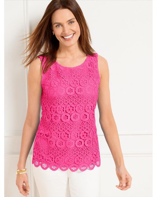 Talbots Pink Lace Trim Knit Sleeveless Shell Top