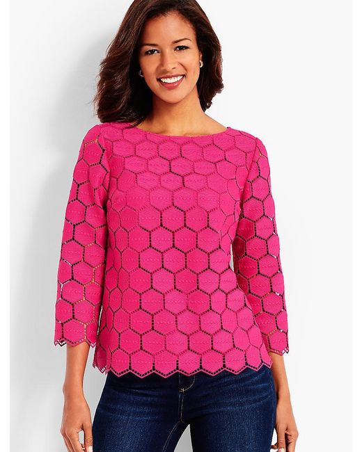 Talbots Pink Hexagon Lace Top