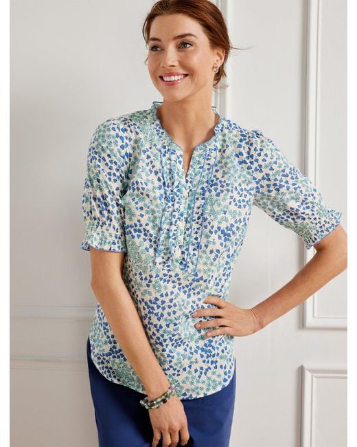 Talbots Blue Lovely Floral Ruffle Top