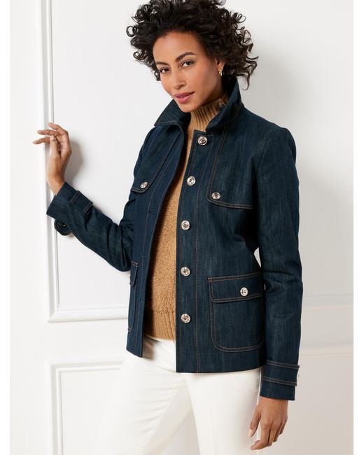 Talbots Blue Refined Denim Short Trench Coat