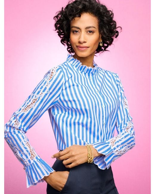 Talbots Blue Embroidered Poplin Top