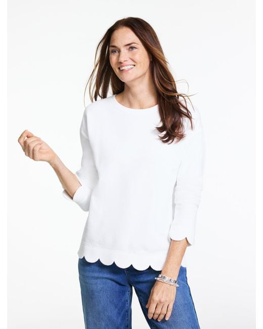 Talbots White Scalloped French Terry Sweatshirt