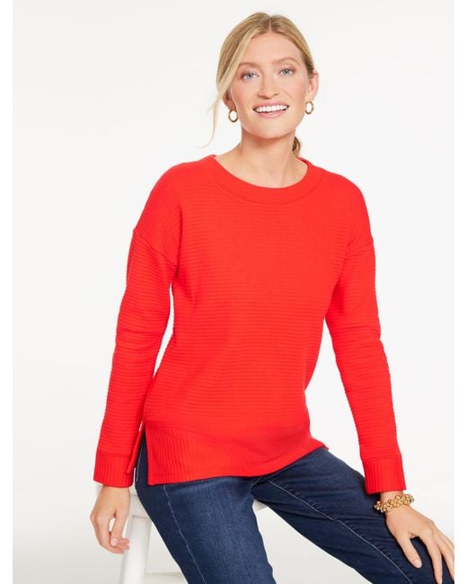 Talbots Red Ottoman Knit Crewneck Tunic Sweatshirt