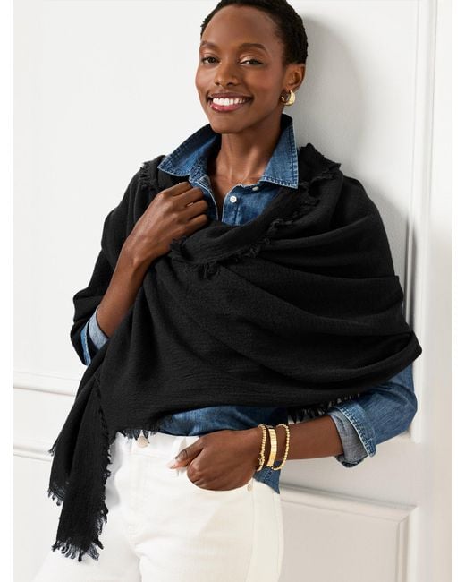 Talbots Black Fringe Wool Wrap