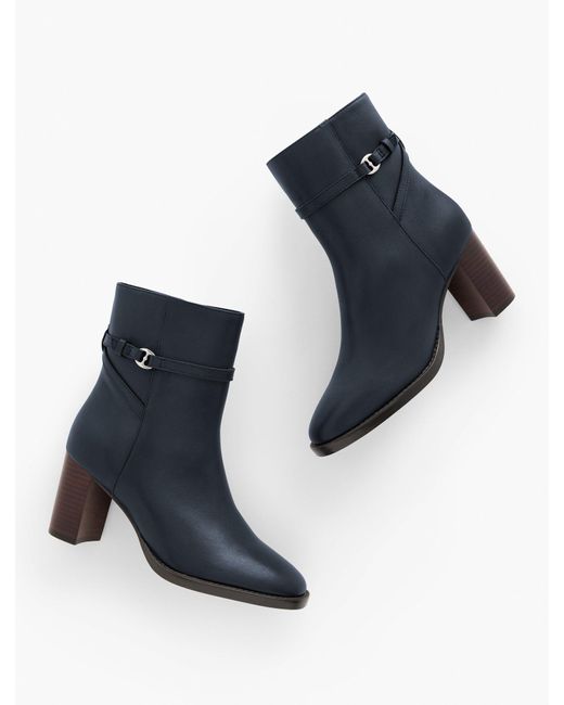 Talbots Blue Claudette Nappa Block Heel Ankle Boots