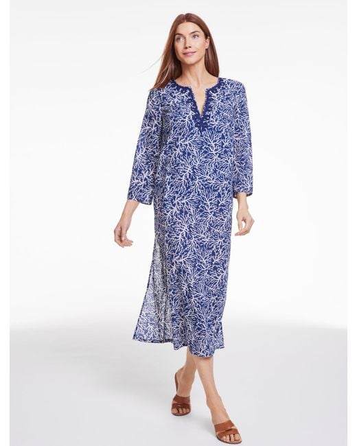 Talbots Blue Aqua Club Maxi Caftan Cover-up