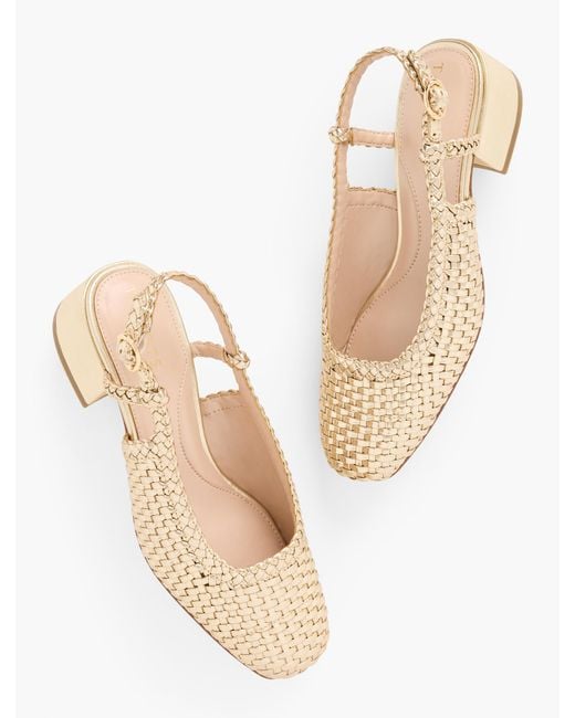 Talbots Natural Marlow Metalllic Woven Slingback Flats