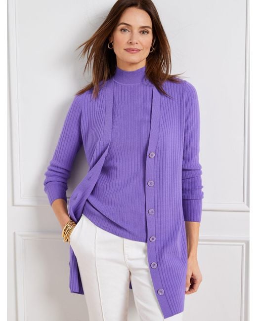 Talbots Purple Ribbed V-neck Cardigan Sweater