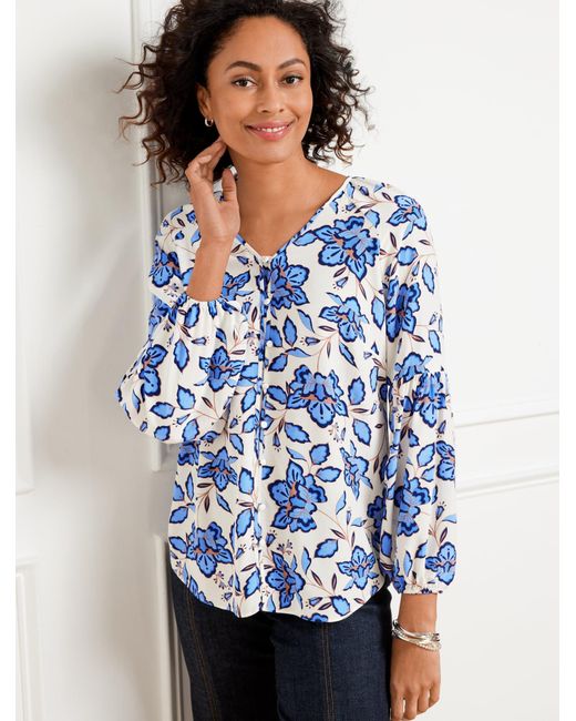 Talbots Blue Lantern Sleeve Top