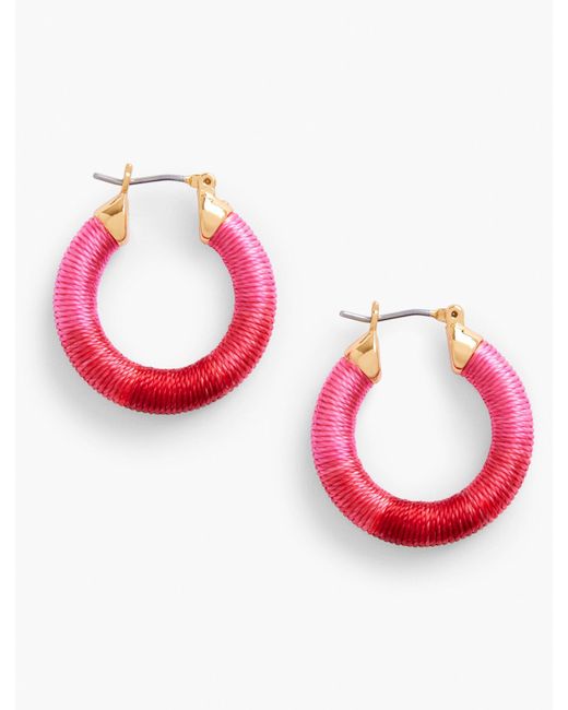 Talbots Pink Bright Thread Wrap Hoop Earrings