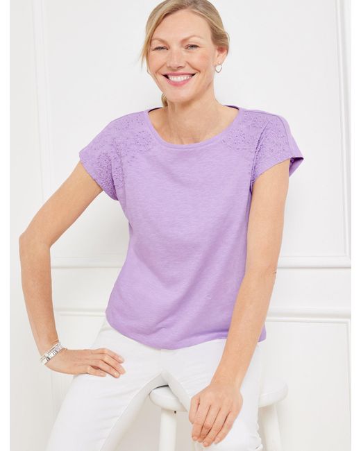 Talbots Purple Embroidered Dropped Shoulder T-shirt