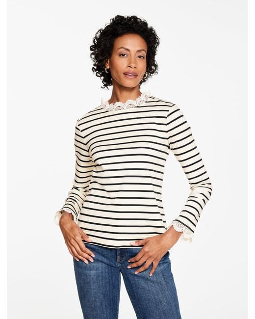 Talbots White Lace Trim Crewneck T-shirt