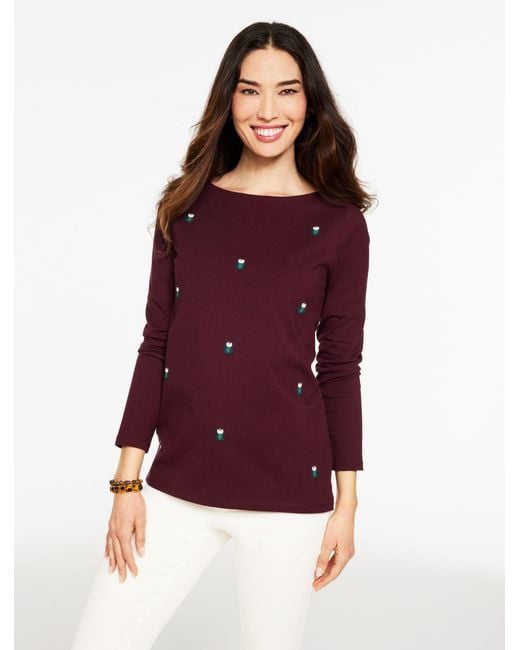 Talbots Purple Long Sleeve Bateau Neck T-shirt