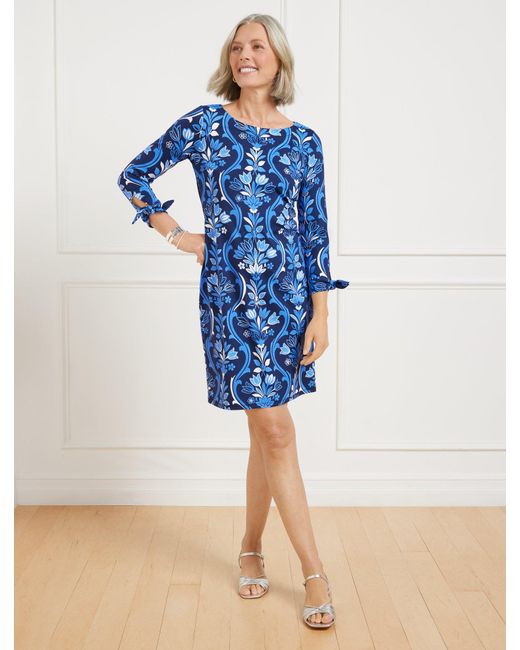 Talbots Blue Effortless Jersey Tie Sleeve Dress