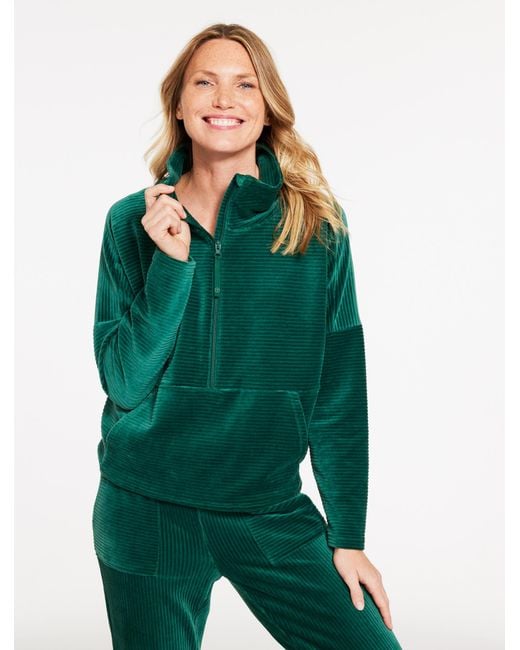 Talbots Green Sky Lounge Velour Half-zip Pullover Sweater