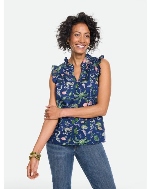 Talbots Blue Voile Ruffle Shell Sweater