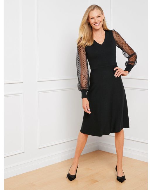 Talbots Sheer Sleeve Merino Wool Sweater Dress in Black Lyst