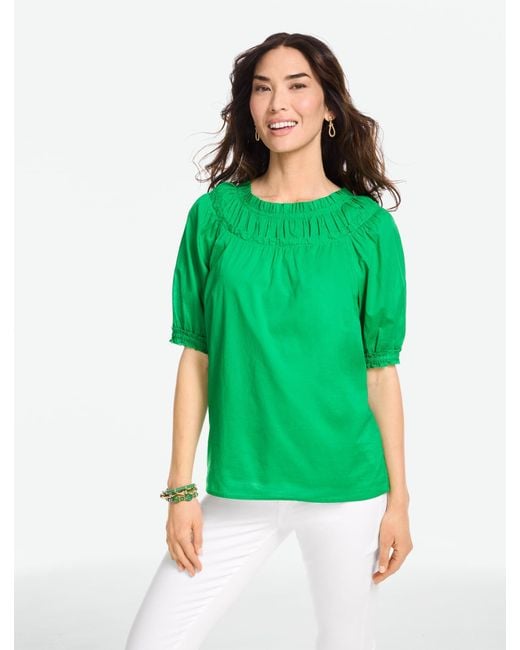 Talbots Green Shirred Yoke Voile Top