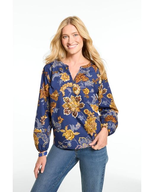 Talbots Blue Etched Toile Top