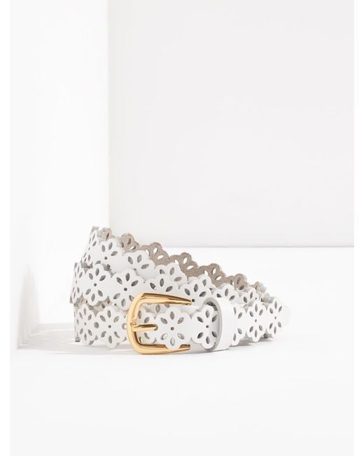 Talbots White Perforated Flower Belt