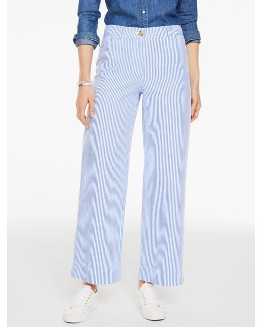 Talbots Blue Seersucker Wide Ankle Pants
