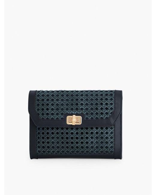 Talbots Blue Leather Trim Rattan Clutch