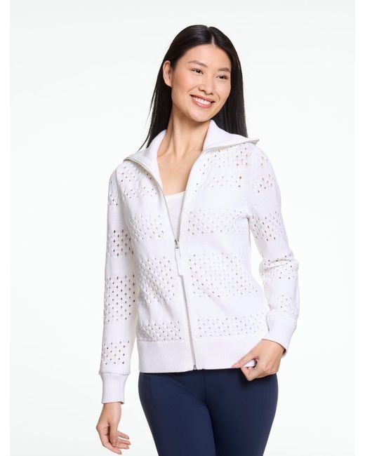 Talbots White Mixed Stitch Sweater Jacket