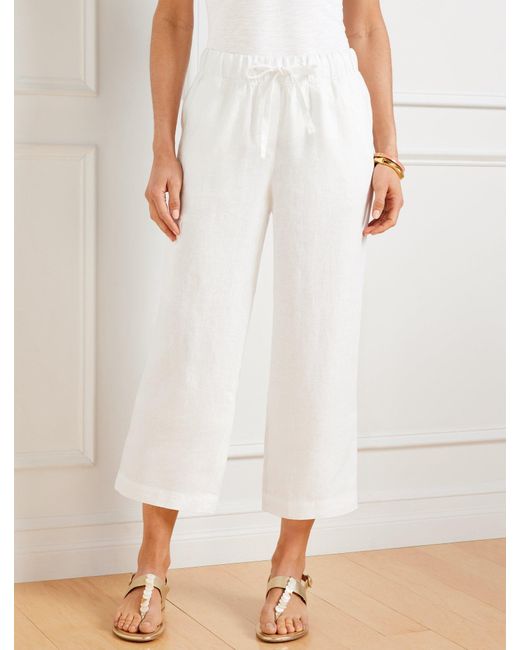 Talbots White Washed Linen Easy Crop Straight Leg Pants