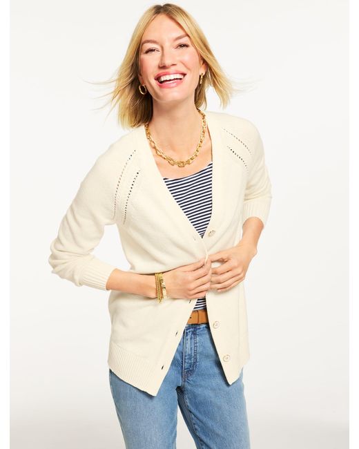 Talbots White Pointelle Girlfriend Cardigan Sweater
