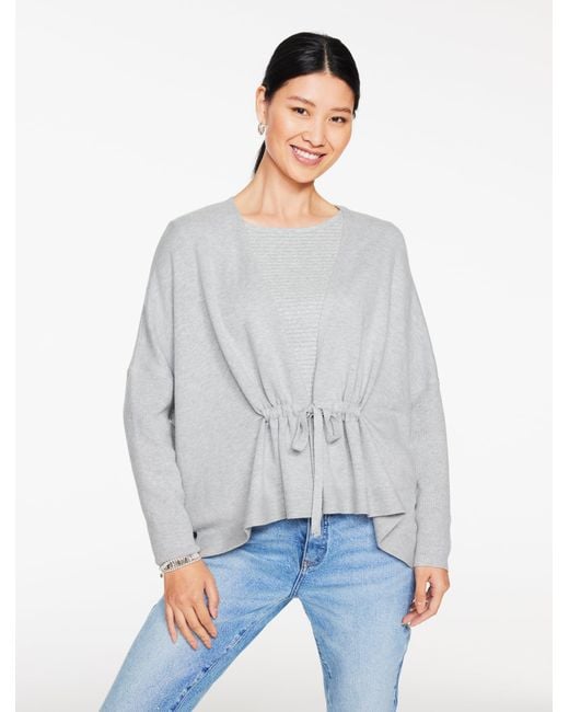 Talbots Gray Gathered Waist Flyaway Cardigan Sweater