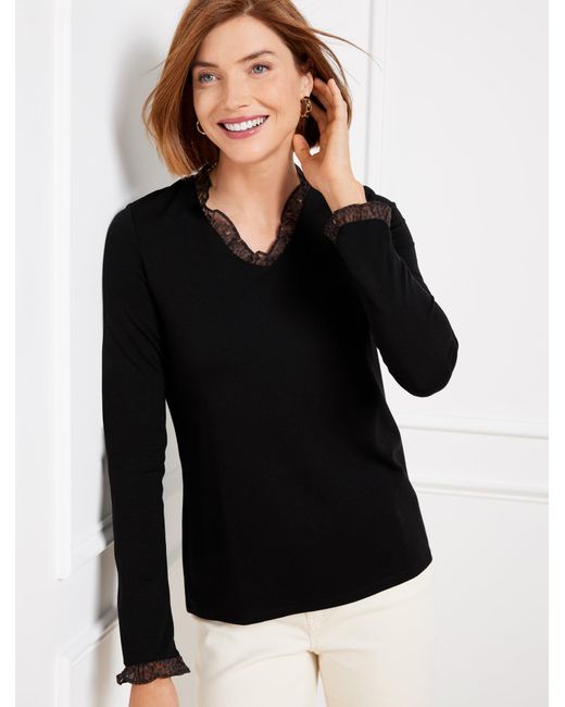 Talbots Black Ruffle V-neck Top