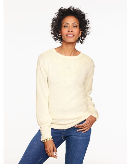 Talbots White Lace Yoke Crewneck Sweater