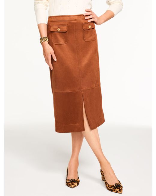 Talbots Brown Faux Suede Midi Skirt