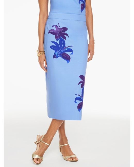 Talbots Blue Rsvp Falling Blooms Pencil Skirt