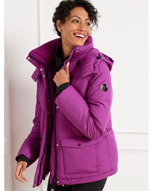 Talbots Purple Fleece-lined Hooded Quilted Puffer Coat