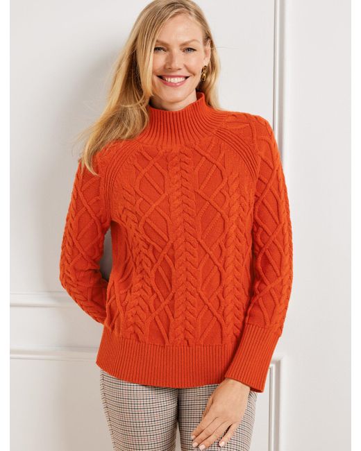 Talbots Orange Cable Knit Funnel Neck Sweater