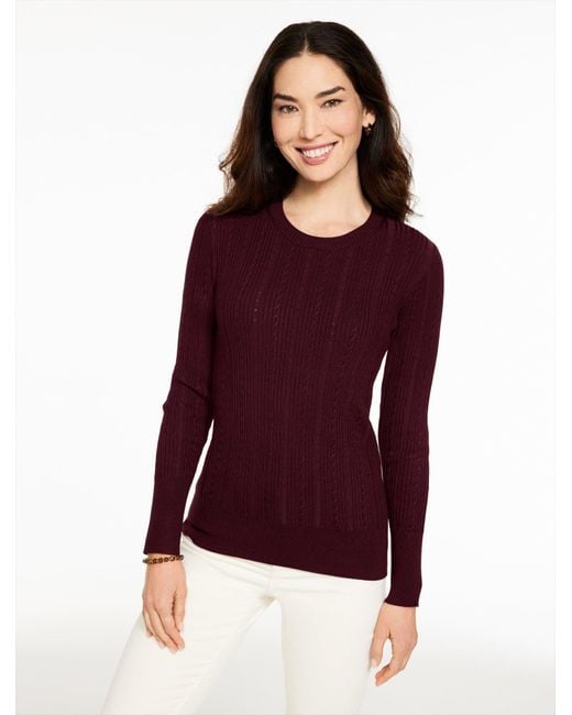 Talbots Purple Ribbed Pointelle Crewneck Sweater