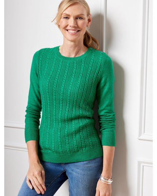 Talbots Allover Cable Crewneck Sweater in Green | Lyst
