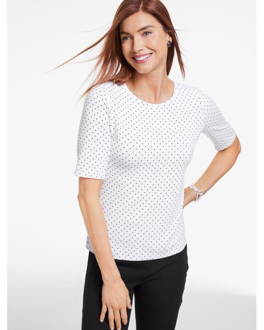 Talbots White Elbow Sleeve Crewneck Top