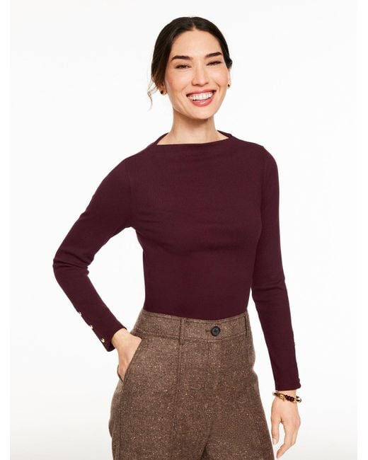 Talbots Red Ribbed Funnel Neck Pullover Sweater